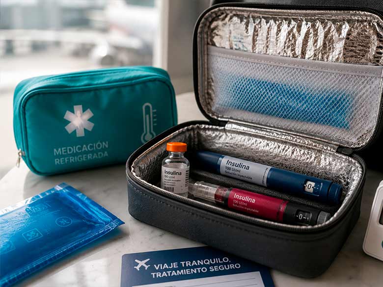 Conservación de medicación e insulina durante viajes en avión